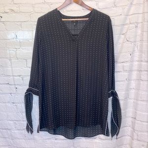 Worthington Black & White Long Sleeve Tie Blouse Size XXL Excellent Condition